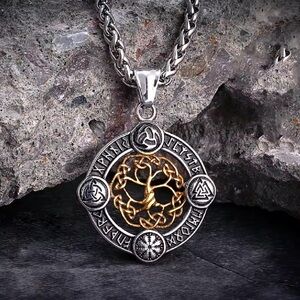 Viking Rune Life Tree Stainless Steel Silver Luck Talisman Necklace